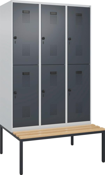 Doppelst. Schrank EVOLO
mit untergeb. Sitzbank
RAL7035/7016, 3x2Abteile - Detail 1