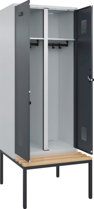 S/W-Gard.-Schrank EVOLO
mit untergeb. Sitzbank
RAL 7035/7016, 2 Abteile - Detail 1