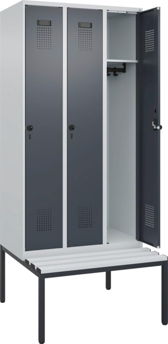 Garderobenschrank EVOLO
mit U.-Bank, KST-Leisten
RAL 7035/7016, 3 Abteile - Detail 1
