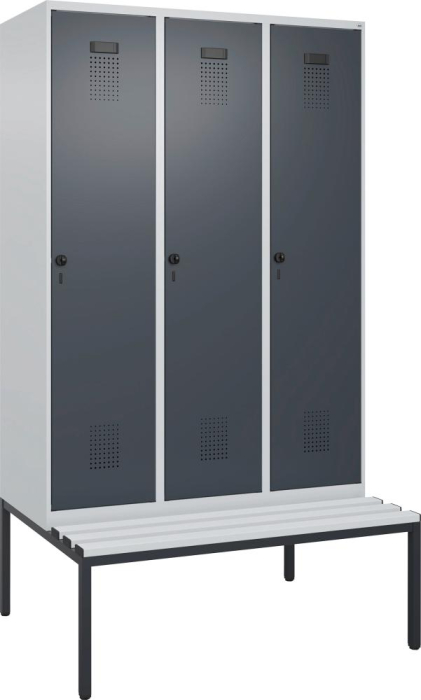 Garderobenschrank EVOLO
mit U.-Bank, KST-Leisten
RAL 7035/7016, 3 Abteile - Detail 1