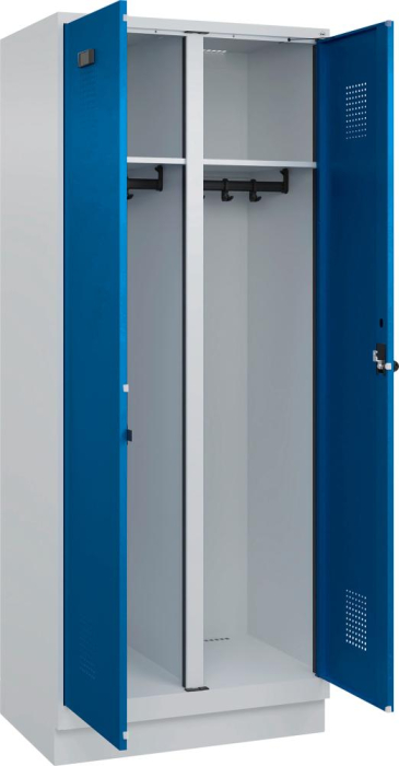 S/W-Gard.-Schrank EVOLO
mit 100 mm hohem Sockel
RAL 7035/5010, 2 Abteile - Detail 1