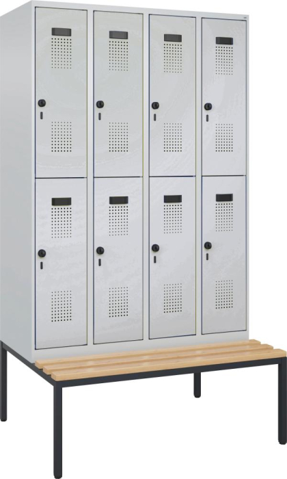 Doppelst. Schrank EVOLO
mit untergeb. Sitzbank
RAL7035/7035, 4x2Abteile - Detail 1