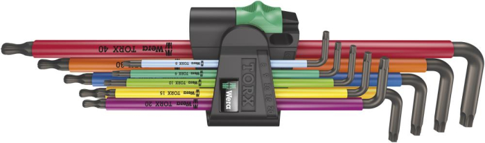 WERA Inbusschl.-Satz 9tlg.
TORX TX8-40 lange Ausf.
MULTICOLOUR-CLIP P5916.0901
Kugelkopf Color Wera - Detail 1