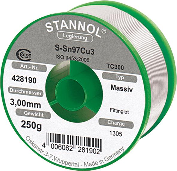 STANNOL-Fittingslot maasiv
Dm. 3 mm S-Sn97Cu3/TC300
250-gr-Spule P9173.0025 - Detail 1