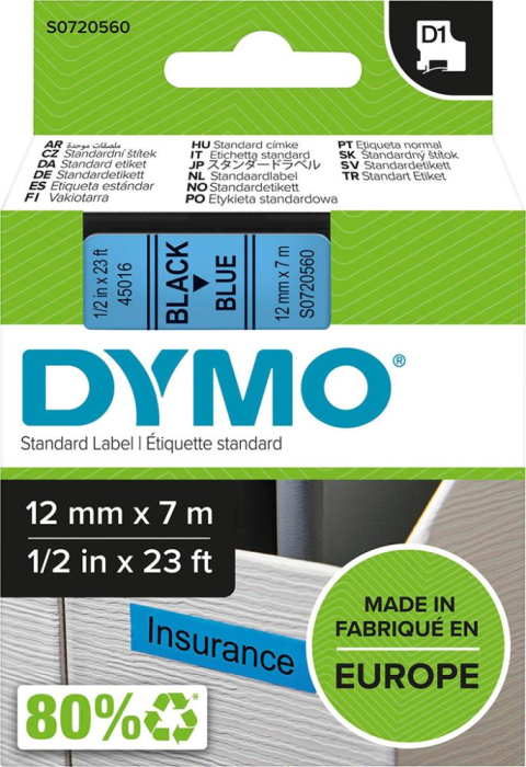 DYMO-Schriftband 12 mm x 7 m
schwarz/blau P9735.0035 - Detail 1