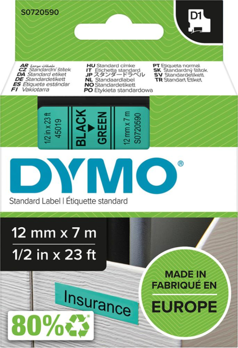 DYMO-Schriftband 12 mm x 7 m
schwarz/grün P9735.0050 - Detail 1
