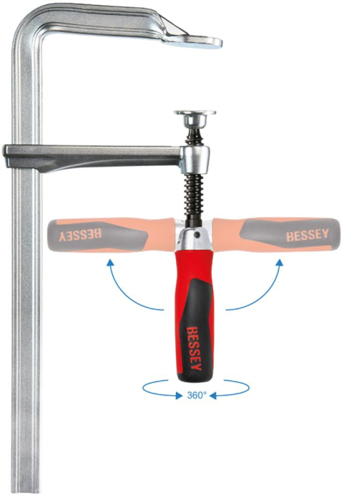 Schraubzwinge Ganzstahl mit 2-Komponenten-Heft 600x120mm Klappgriff Bessey - Detail 1
