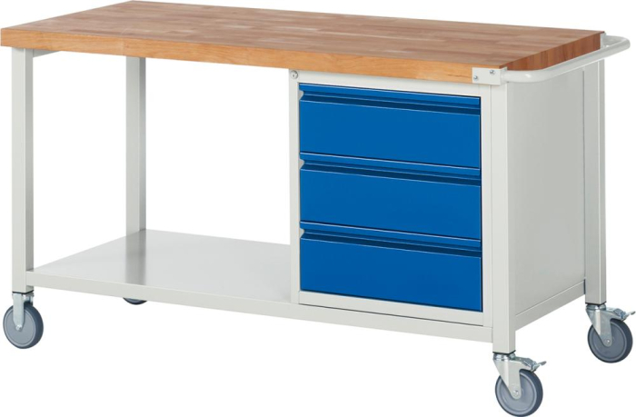 Werkbank fahrbar
B1500xT700xH880mm
RAL 7035/5010 BMP: 40mm - Detail 1