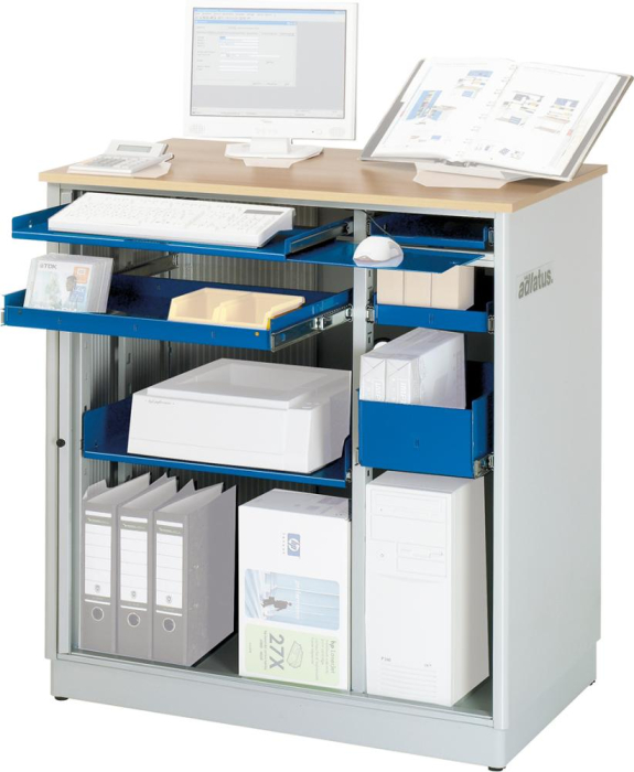 Computer-Tisch
B1030xT660xH1100 mm
RAL 7035/5010 stationär - Detail 1
