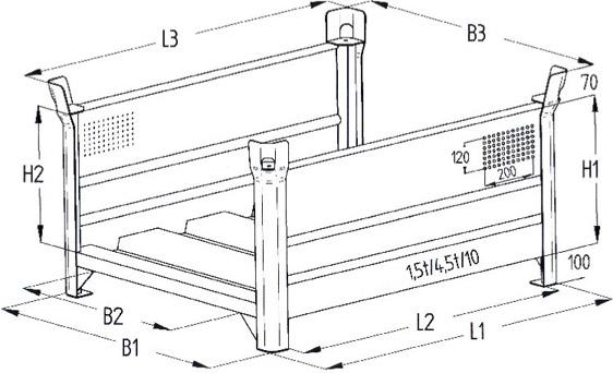 Lagergestell verzinkt
B1000xT800xH600 mm
Nutzlast1,5t Auflast4,5t - Detail 1