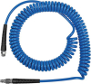Spiralschlauch PU blau,
Verschraubung+Knickschutz
